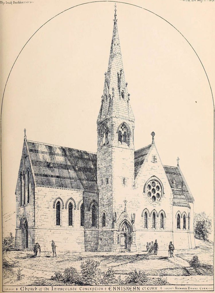This illustartion of the plans for new church at Enniskeane was published in the Irish Builder magazine in 1871.